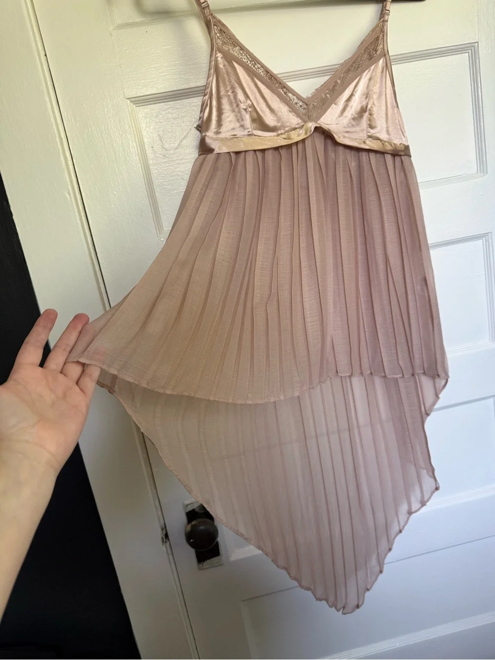Daya Dusty Rose High-Low Chiffon Slip Dress w/Lace Trim Feminine Fairycore Sz S